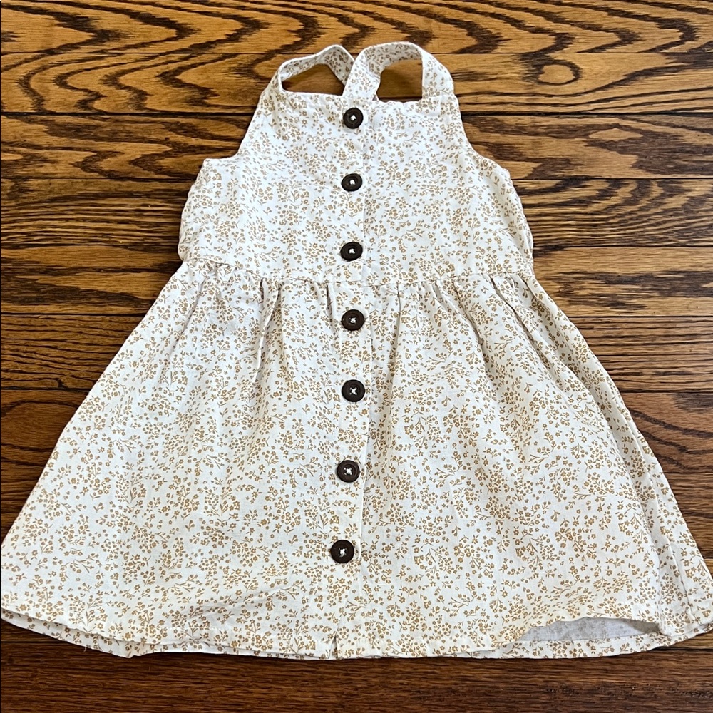 Charming Cream Floral Kids Dress with Button-Down Front